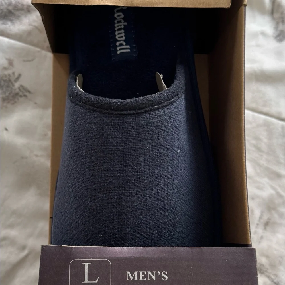 NWT Rockwell Men's Navy blue memory foam insole Slippers, size L 11-12 comfy